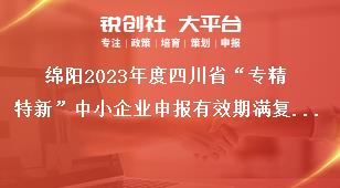 綿陽2023年度四川省“專精特新”中小企業申報有效期滿復核獎補政策